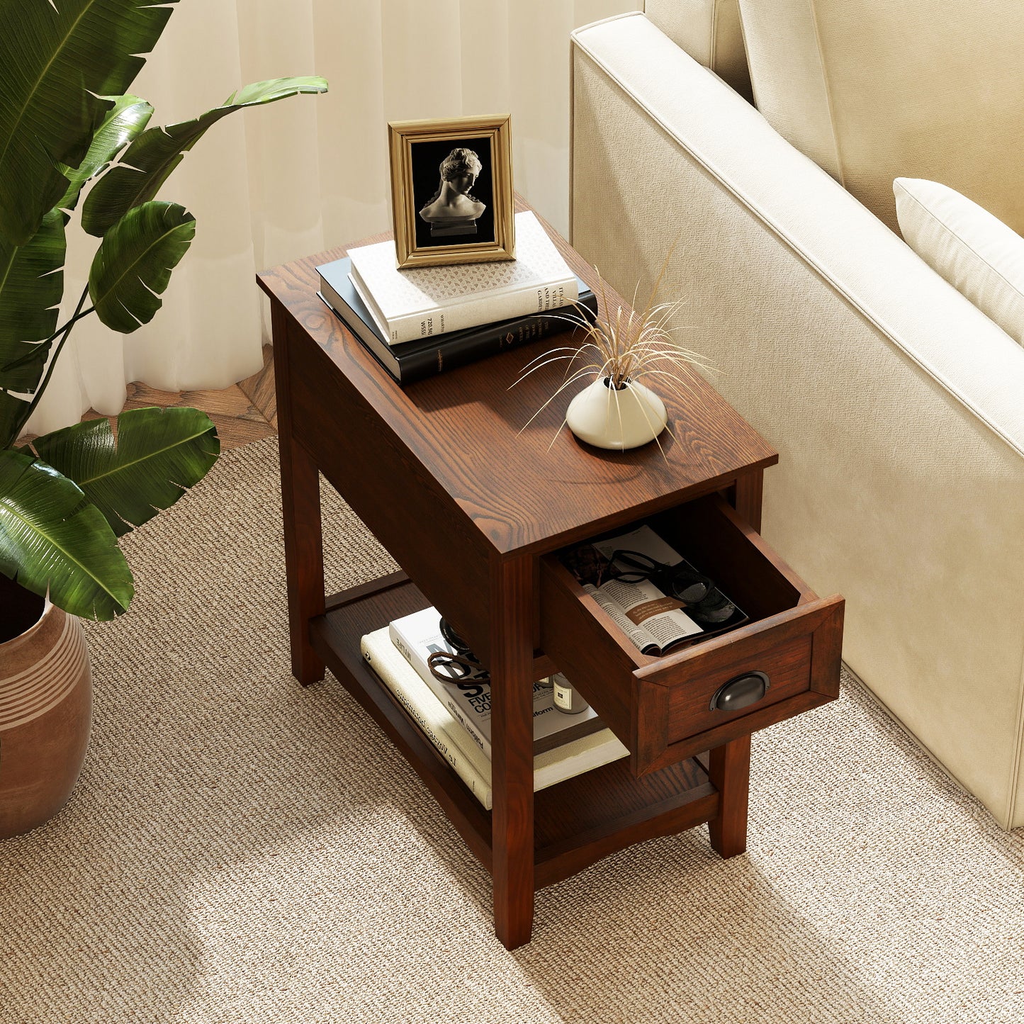 Set Of 2 Contemporary Side End Tables With Drawer, Walnut End & Side Tables at Gallery Canada