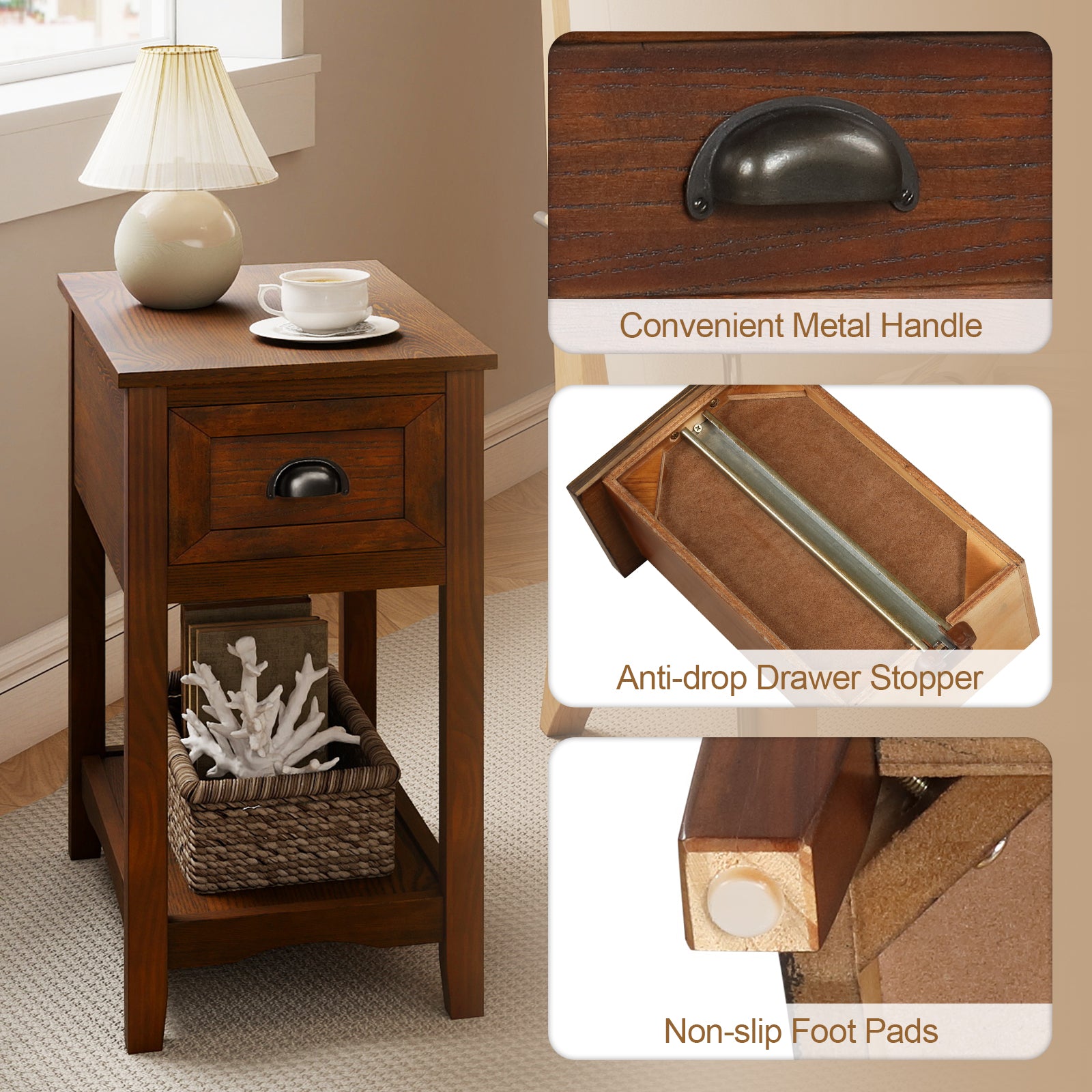 Set Of 2 Contemporary Side End Tables With Drawer, Walnut End & Side Tables at Gallery Canada