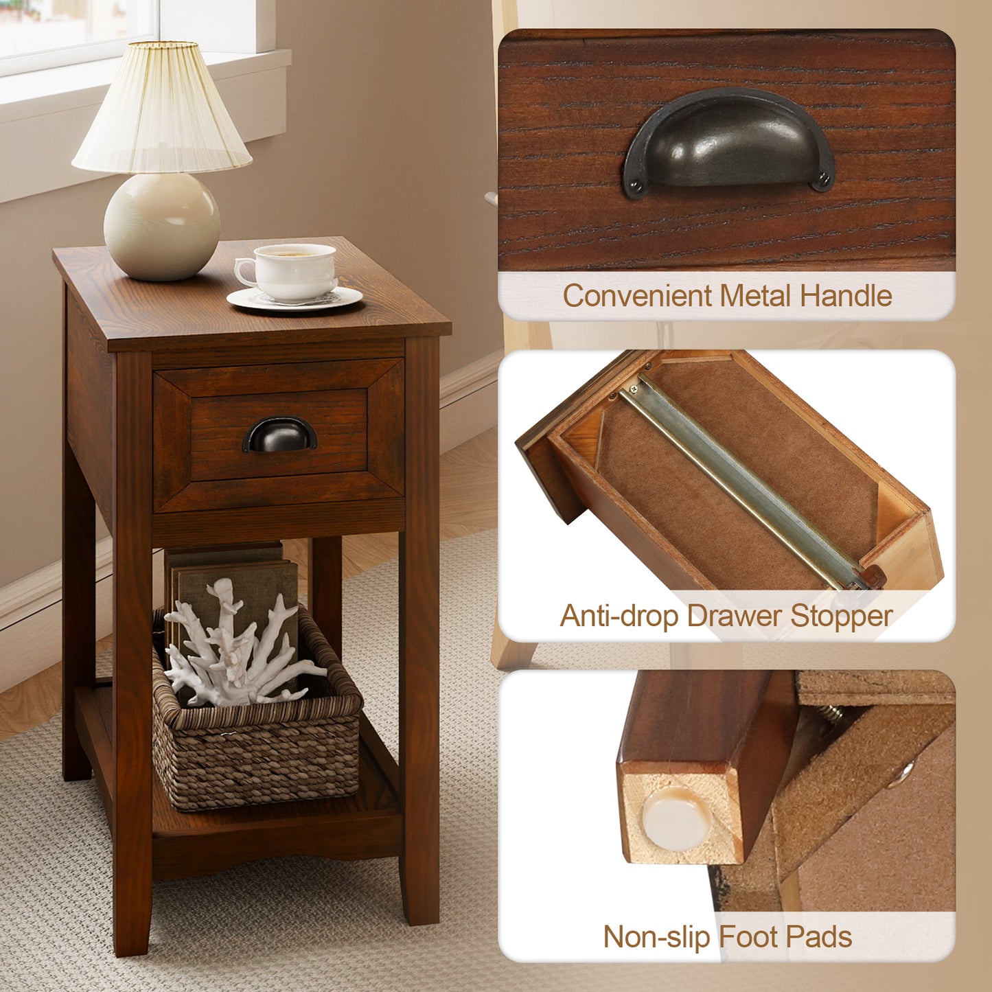Set Of 2 Contemporary Side End Tables With Drawer, Walnut End & Side Tables at Gallery Canada