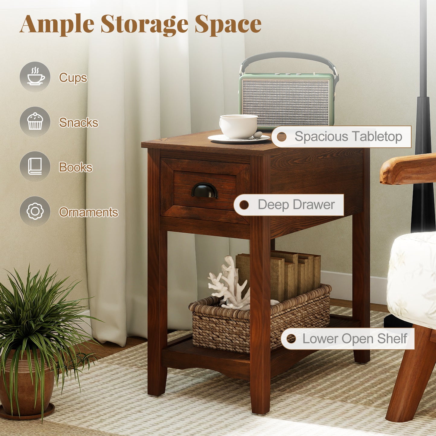 Set Of 2 Contemporary Side End Tables With Drawer, Walnut End & Side Tables at Gallery Canada