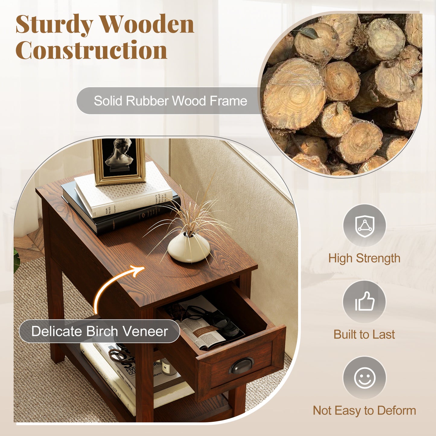 Set Of 2 Contemporary Side End Tables With Drawer, Walnut End & Side Tables at Gallery Canada
