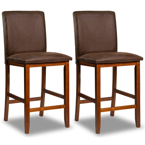 Set of 2 Counter Barstools with Rubberwood Legs and Upholstered Seat, Walnut