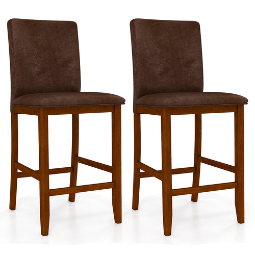 Set of 2 Counter Barstools, Rubberwood Legs, Upholstered Seat, Walnut
