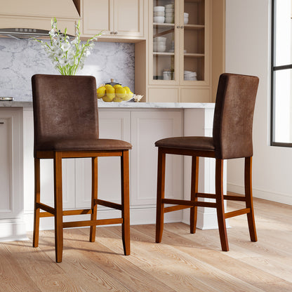 Set of 2 Counter Barstools, Rubberwood Legs, Upholstered Seat, Walnut Bar Stools at Gallery Canada