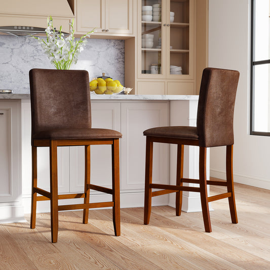 Set of 2 Counter Barstools, Rubberwood Legs, Upholstered Seat, Walnut Bar Stools Walnut at Gallery Canada