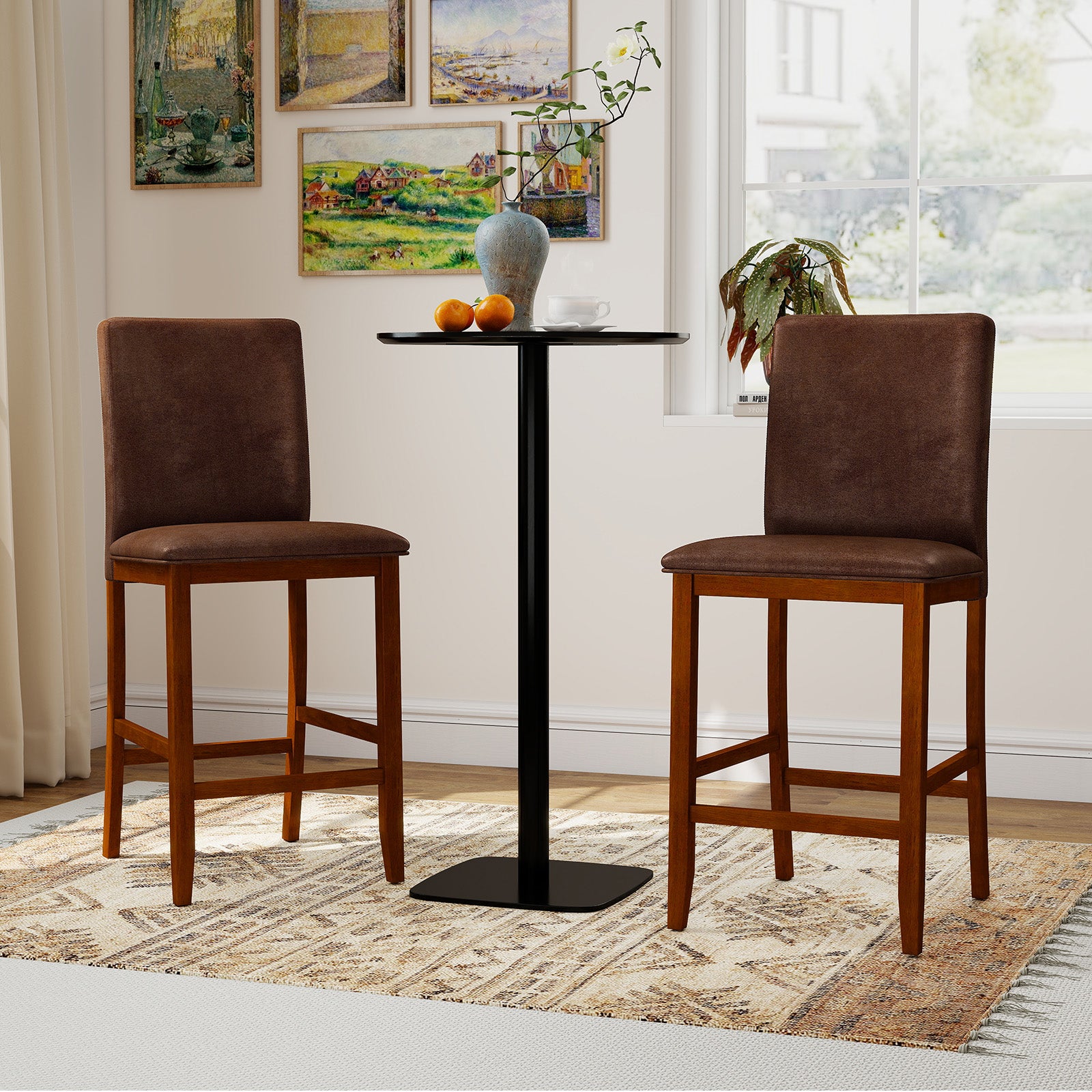 Set of 2 Counter Barstools, Rubberwood Legs, Upholstered Seat, Walnut Bar Stools at Gallery Canada