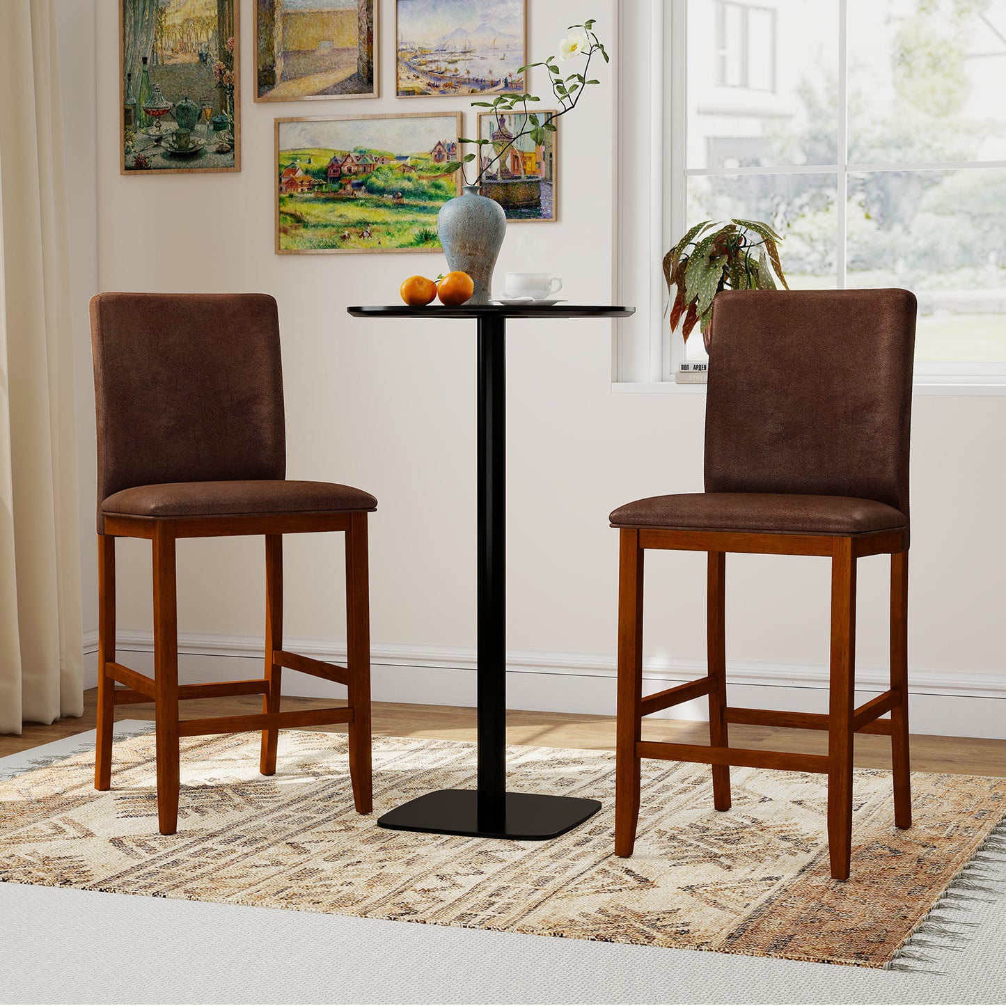 Set of 2 Counter Barstools, Rubberwood Legs, Upholstered Seat, Walnut Bar Stools at Gallery Canada