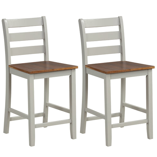 Counter Bar Stool Set, 2, Inclined Backrest, Footrest, Gray