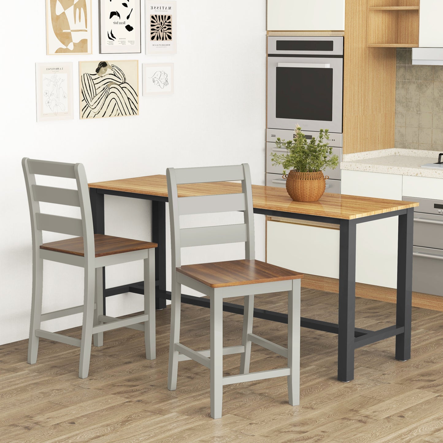 Counter Bar Stool Set, 2, Inclined Backrest, Footrest, Gray Bar Stools at Gallery Canada