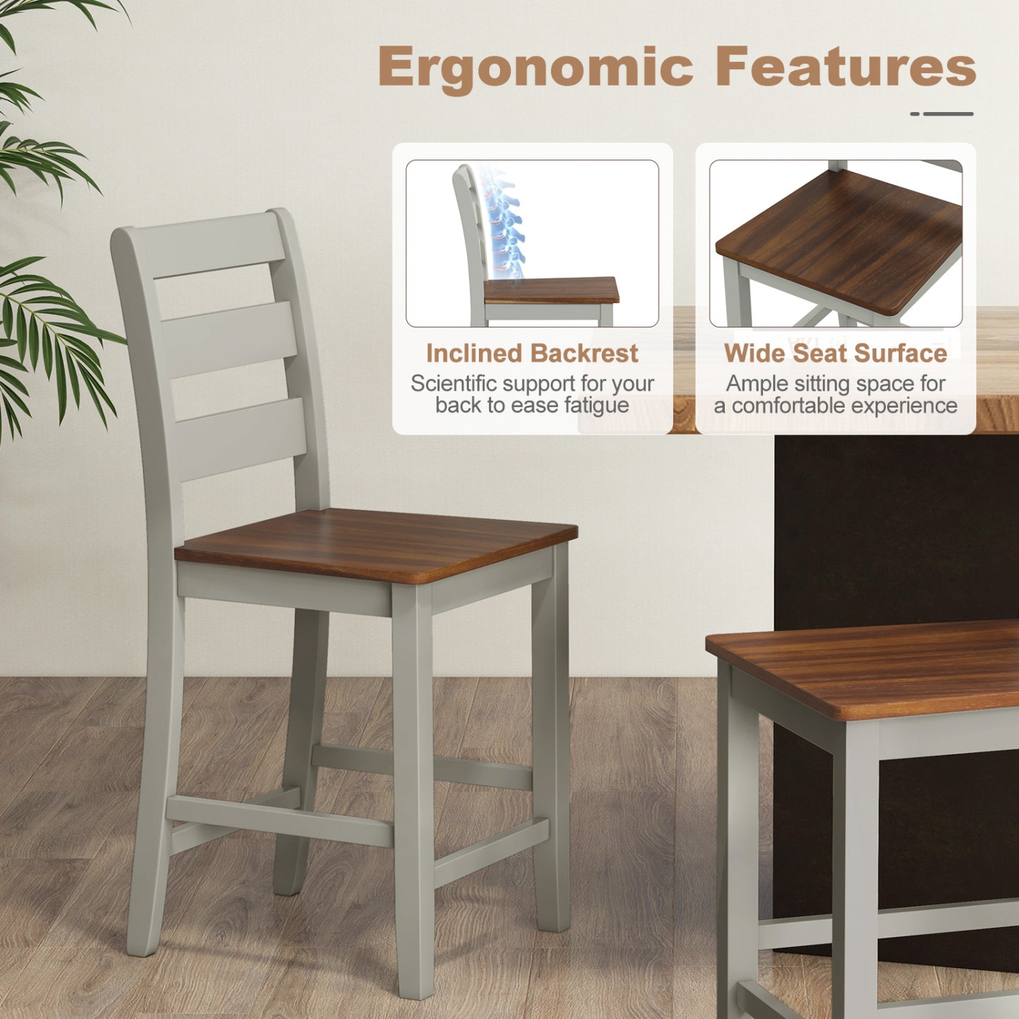 Counter Bar Stool Set, 2, Inclined Backrest, Footrest, Gray Bar Stools at Gallery Canada