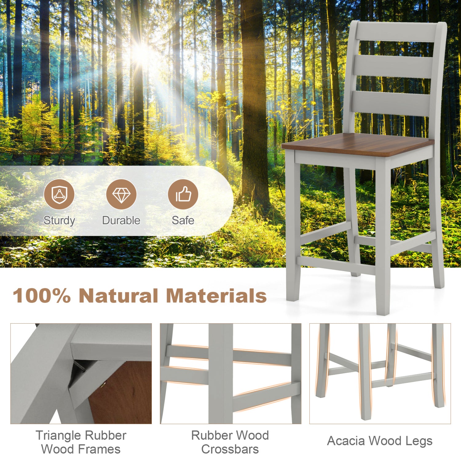 Counter Bar Stool Set, 2, Inclined Backrest, Footrest, Gray Bar Stools at Gallery Canada