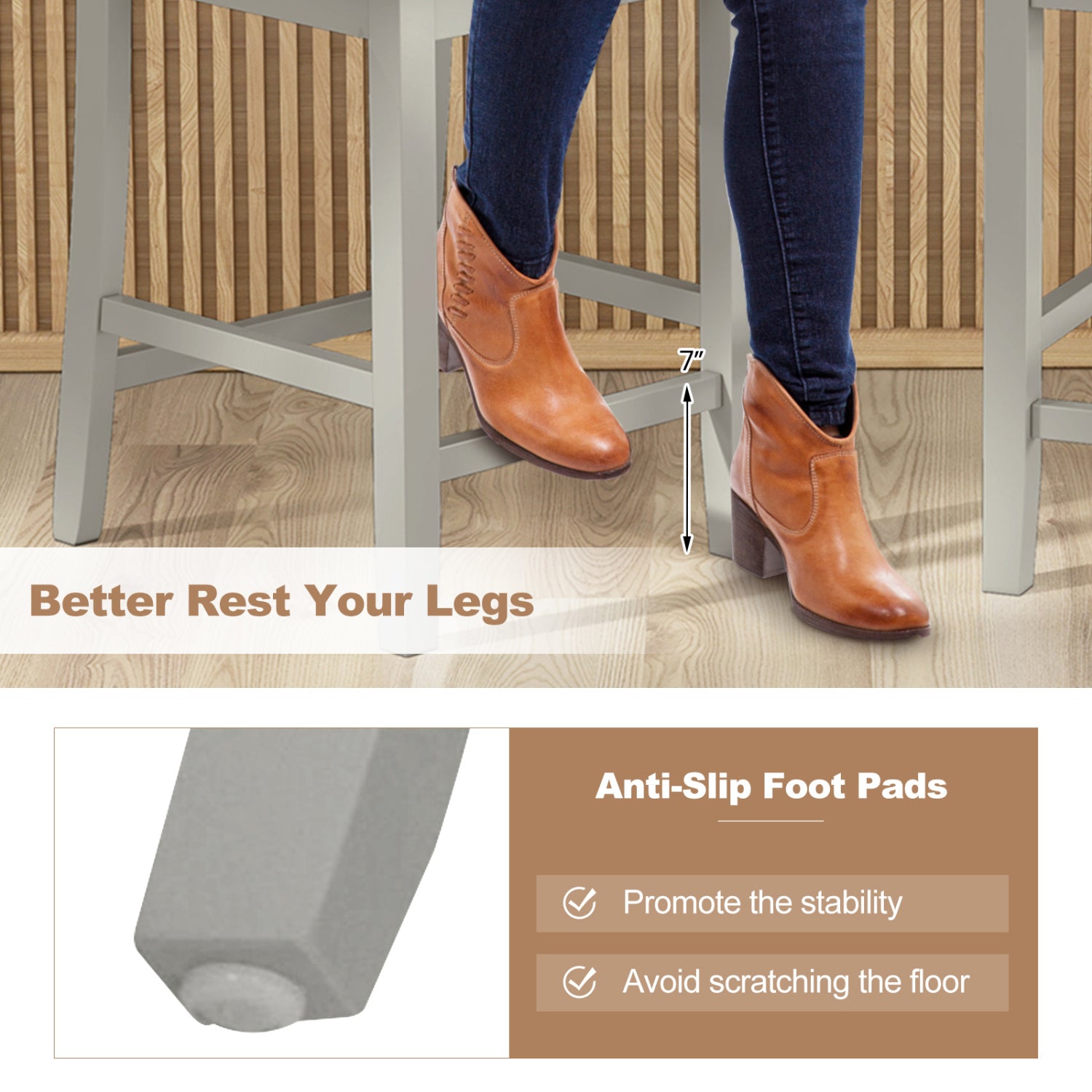 Counter Bar Stool Set, 2, Inclined Backrest, Footrest, Gray Bar Stools at Gallery Canada