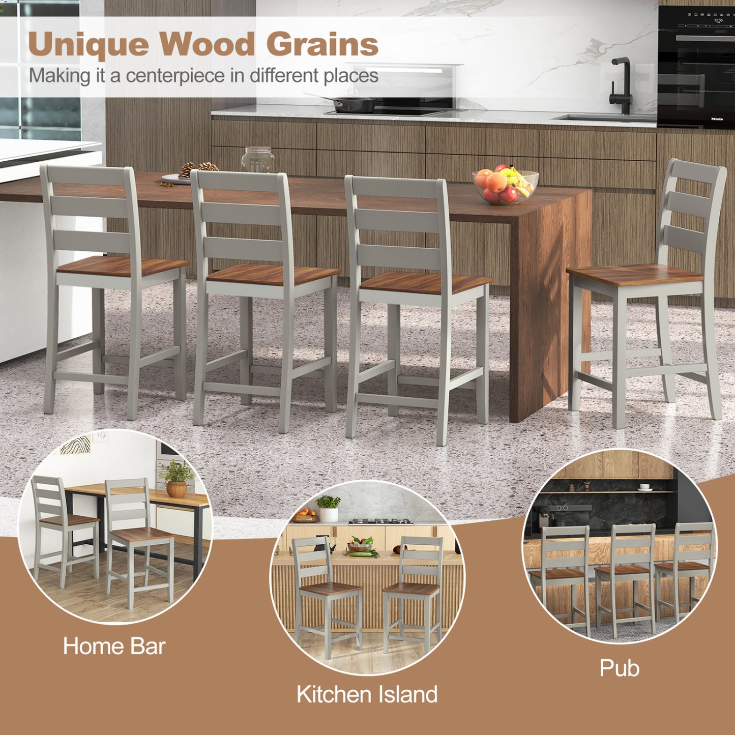 Counter Bar Stool Set, 2, Inclined Backrest, Footrest, Gray Bar Stools at Gallery Canada