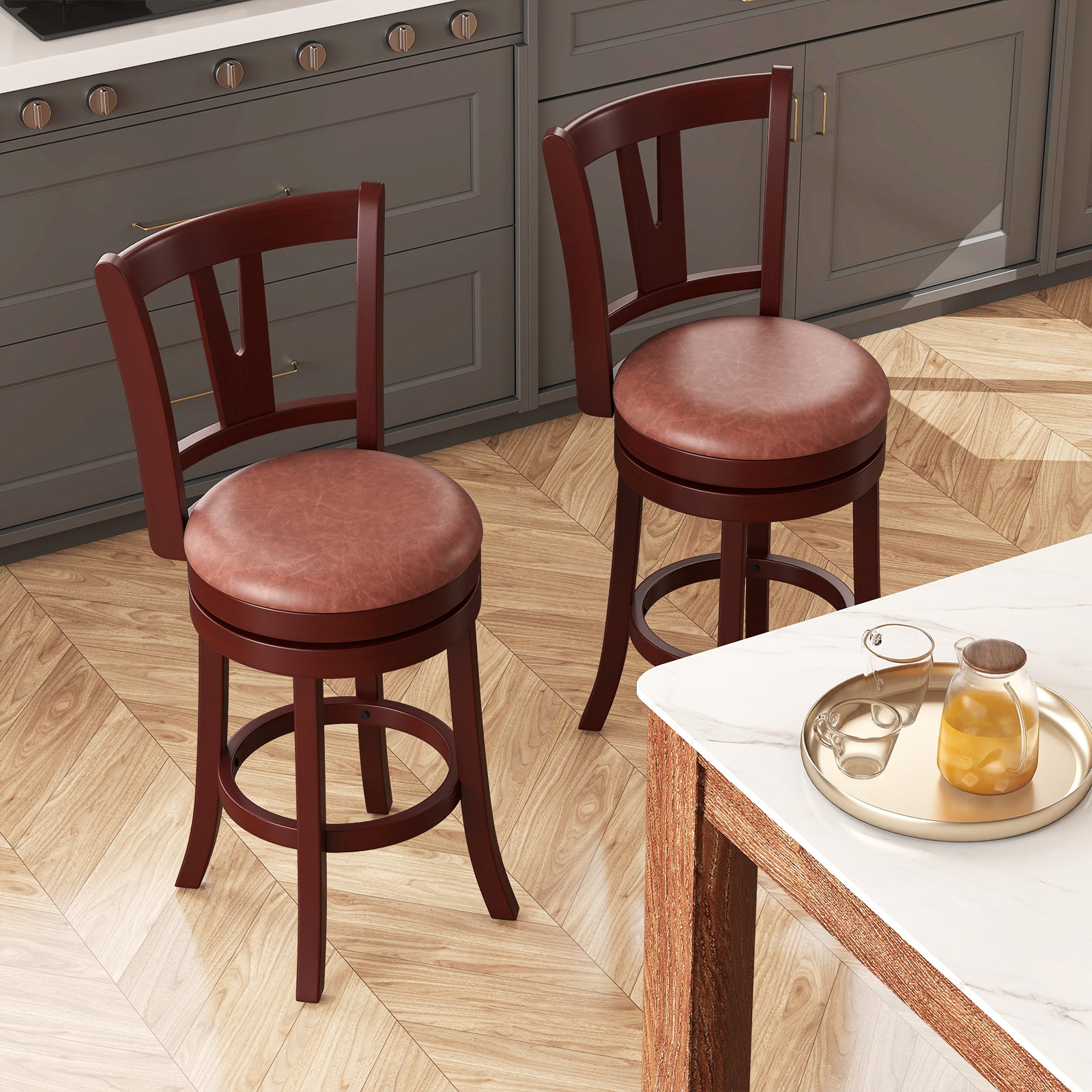 Set of 2 Counter Height Swivel Barstools with High Backs and Footrests-26 inches Bar Stools at Gallery Canada