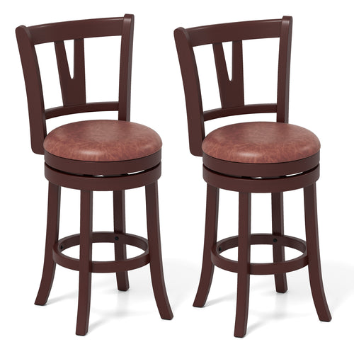 Set of 2 Counter Height Swivel Barstools with High Backs and Footrests-26 inches