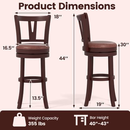Set of 2 Counter Height Swivel Barstools with High Backs and Footrests-30 inches Bar Stools at Gallery Canada