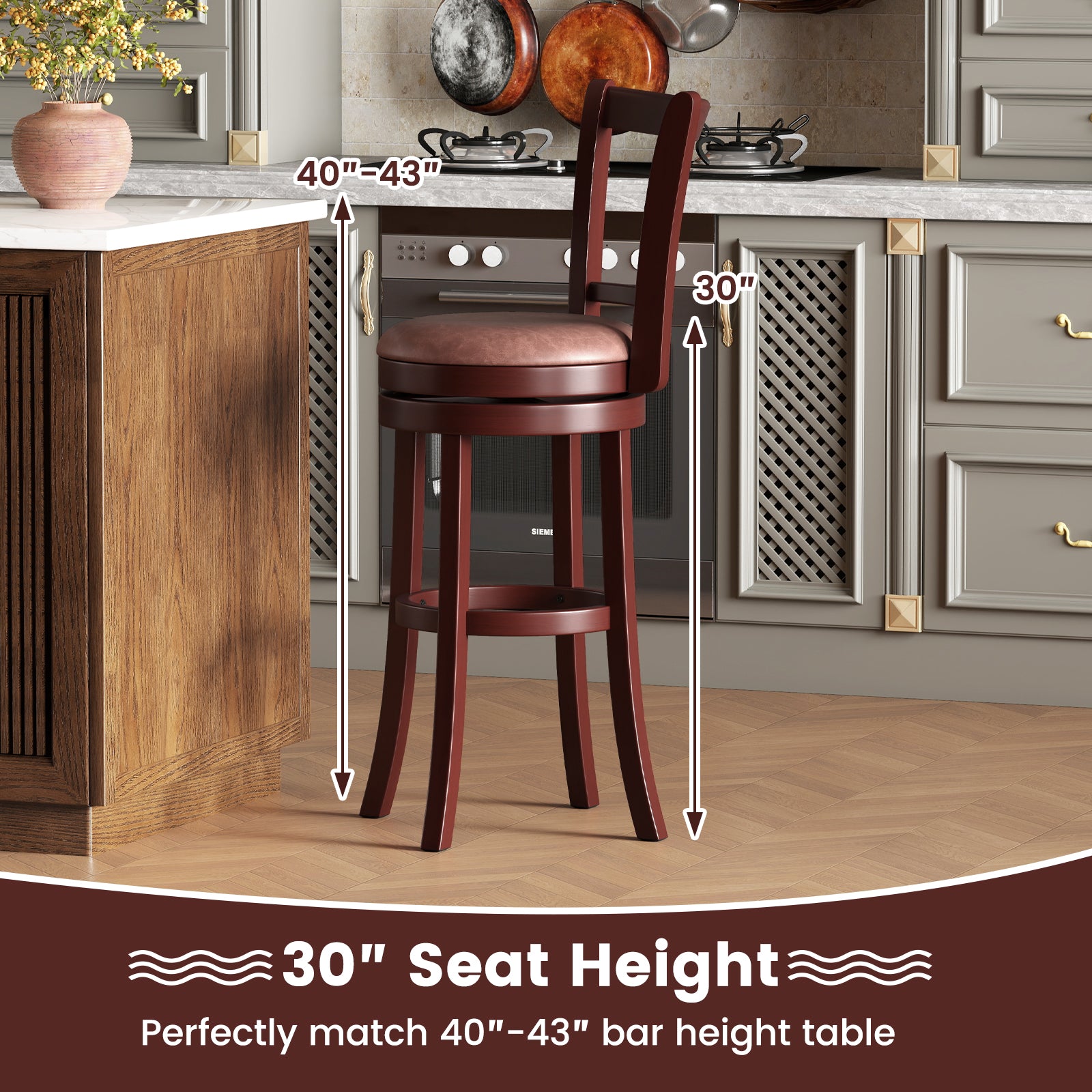 Set of 2 Counter Height Swivel Barstools with High Backs and Footrests-30 inches Bar Stools at Gallery Canada