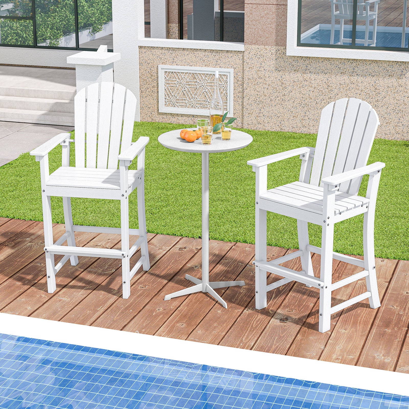 Outdoor HDPE Bar Stool Set, Counter Height, White Patio Dining Chairs at Gallery Canada