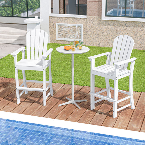 Outdoor HDPE Bar Stool Set, Counter Height, White
