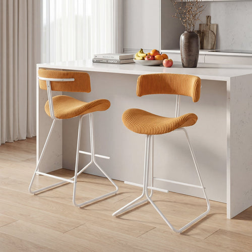 Set Of 2 Counter Height Stools, 25 Inch, Orange