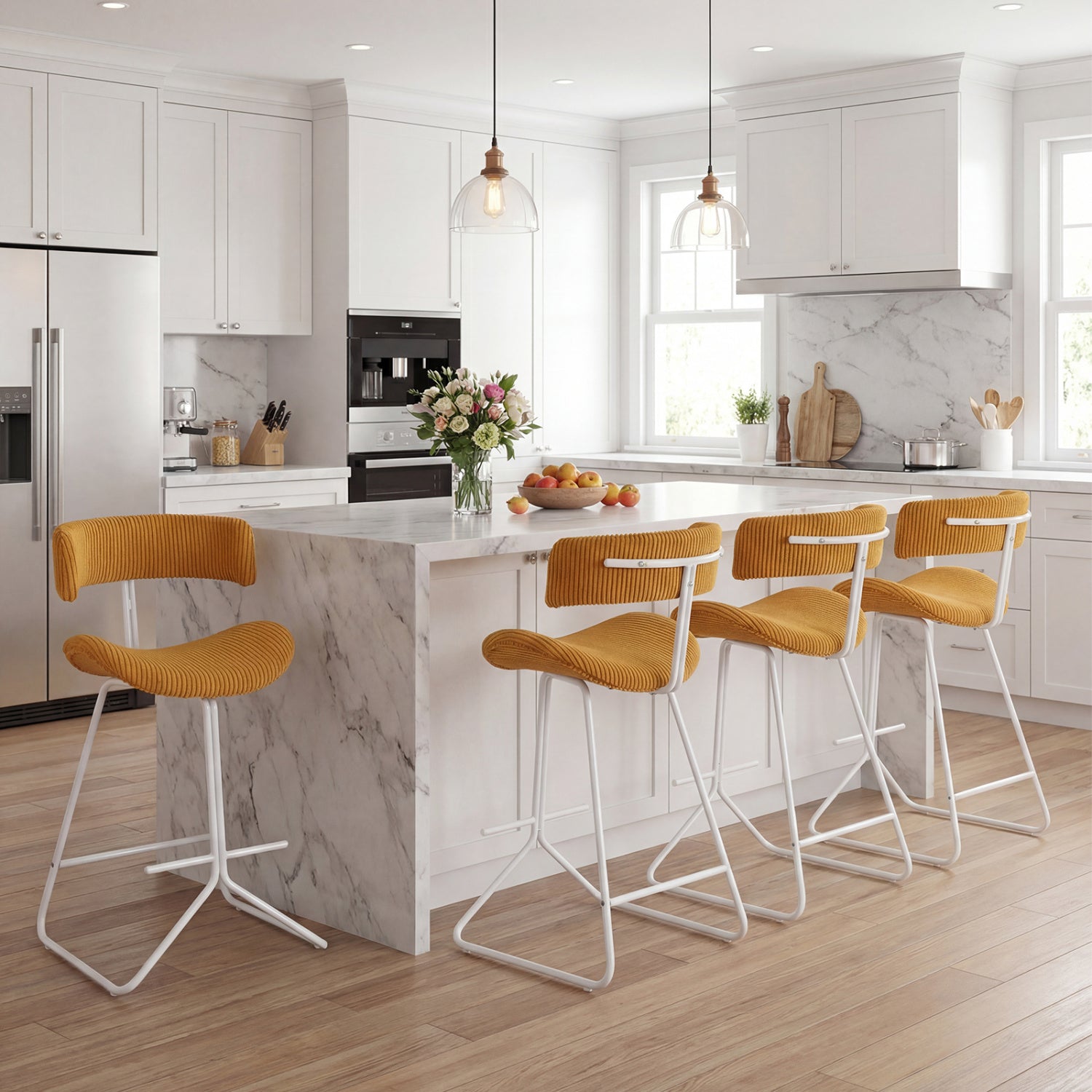 Set Of 2 Counter Height Stools, 25 Inch, Orange Bar Stools at Gallery Canada