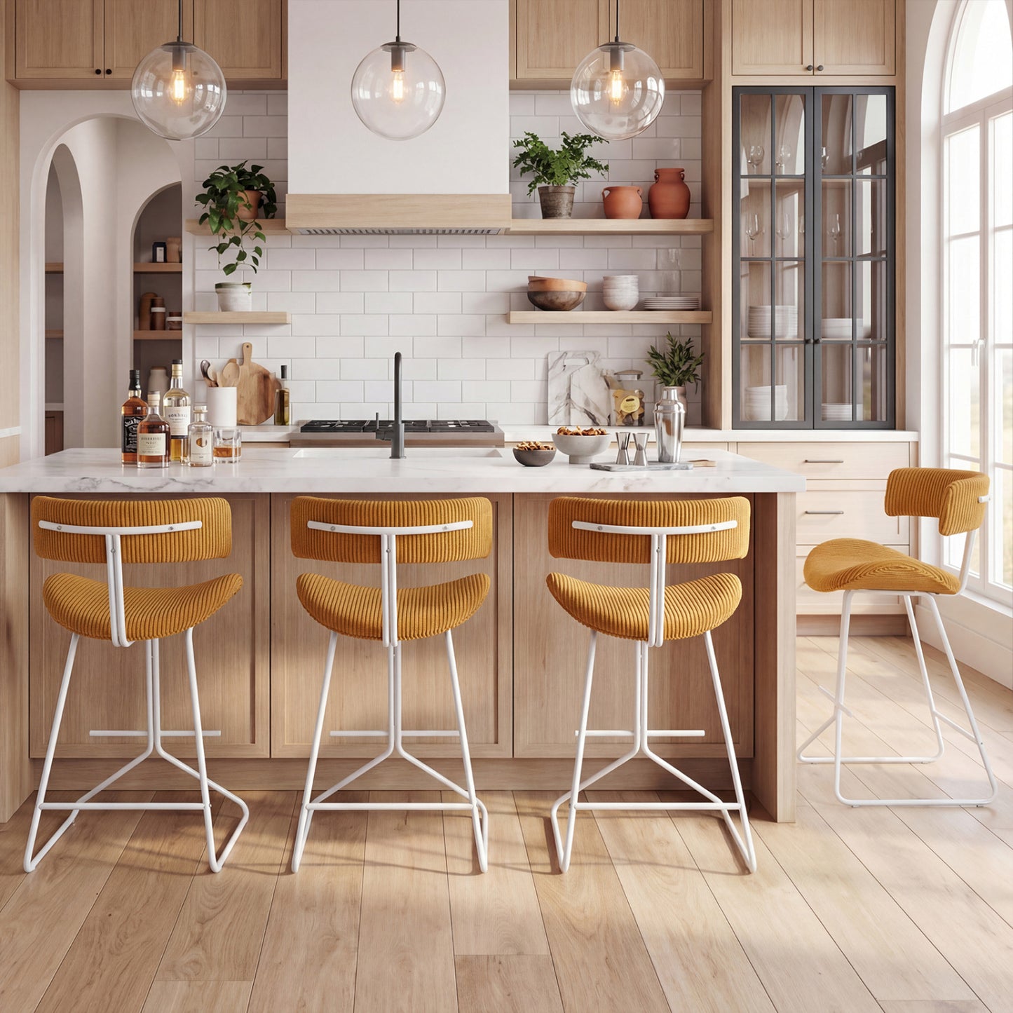 Set Of 2 Counter Height Stools, 25 Inch, Orange Bar Stools at Gallery Canada