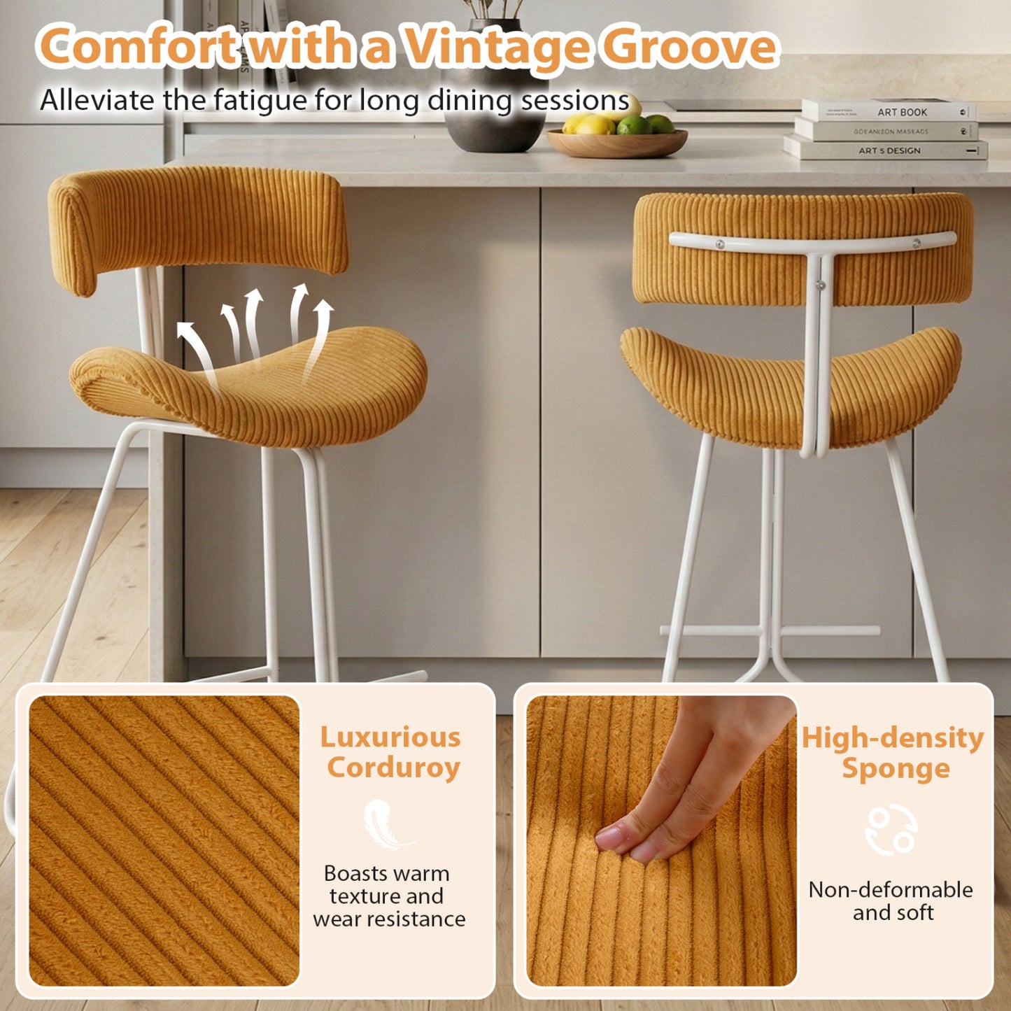 Set Of 2 Counter Height Stools, 25 Inch, Orange Bar Stools at Gallery Canada