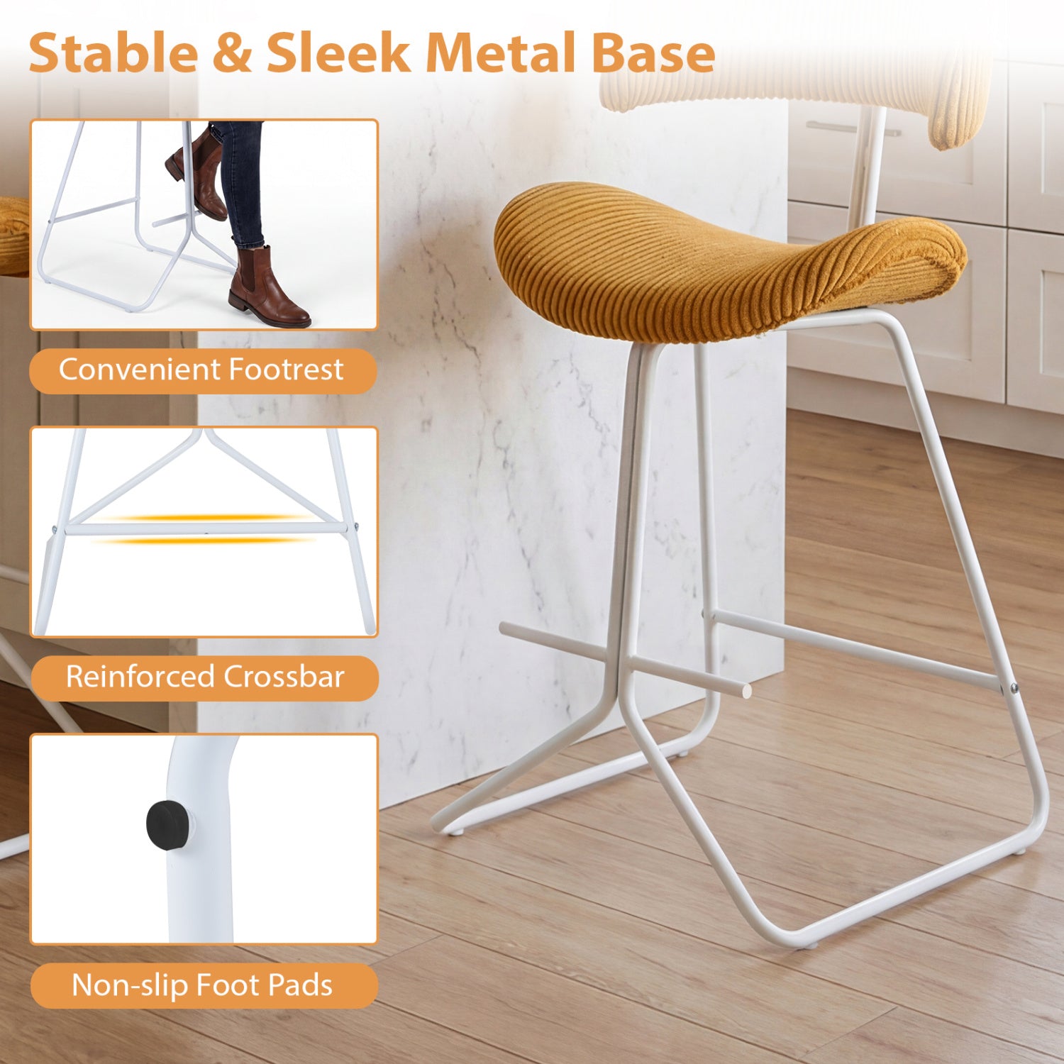 Set Of 2 Counter Height Stools, 25 Inch, Orange Bar Stools at Gallery Canada