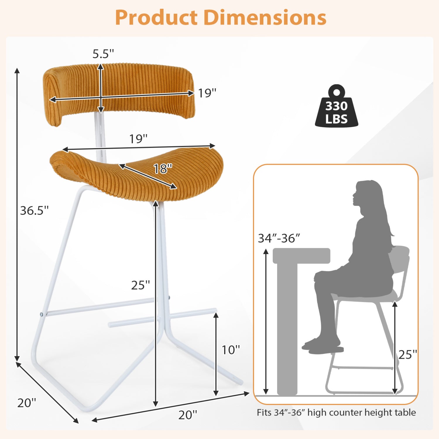Set Of 2 Counter Height Stools, 25 Inch, Orange Bar Stools at Gallery Canada