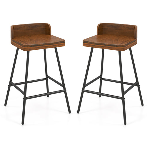 Set Of 2 Bar Stools With Low Back Metal Legs, Brown
