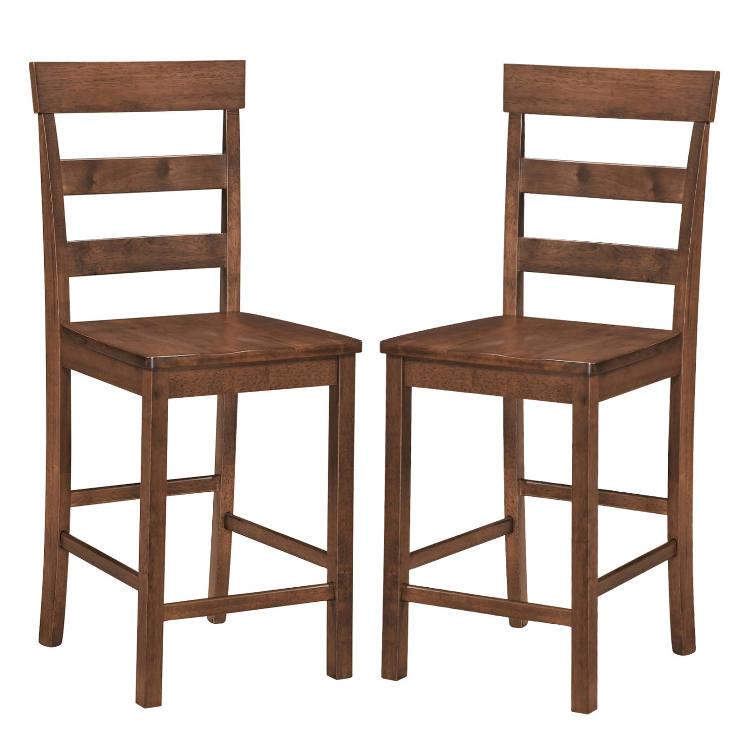 Set of 2 Counter Bar Stools, Rubber Wood Frame, Brown