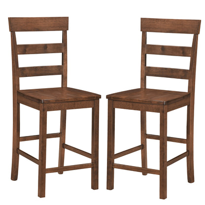 Set of 2 Counter Bar Stools, Rubber Wood Frame, Brown