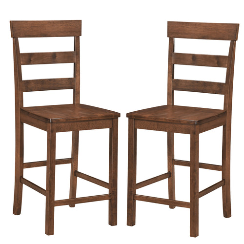 Set of 2 Counter Bar Stools, Rubber Wood Frame, Brown