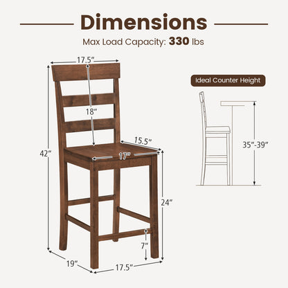 Set of 2 Counter Bar Stools, Rubber Wood Frame, Brown