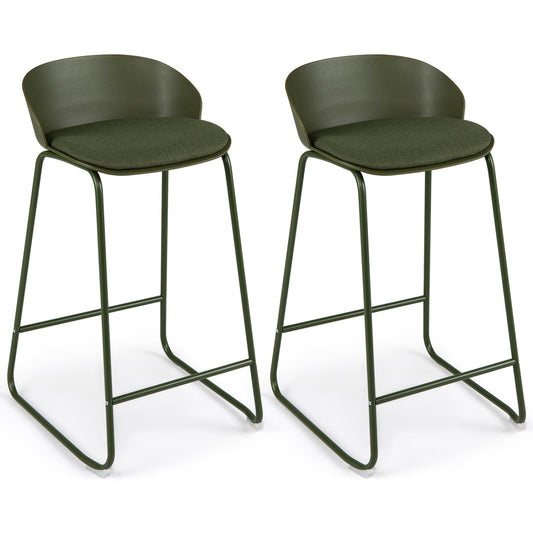 Set of 2 Bar Stools, Curved Backrest, Metal Frame, Green Bar Stools Green at Gallery Canada