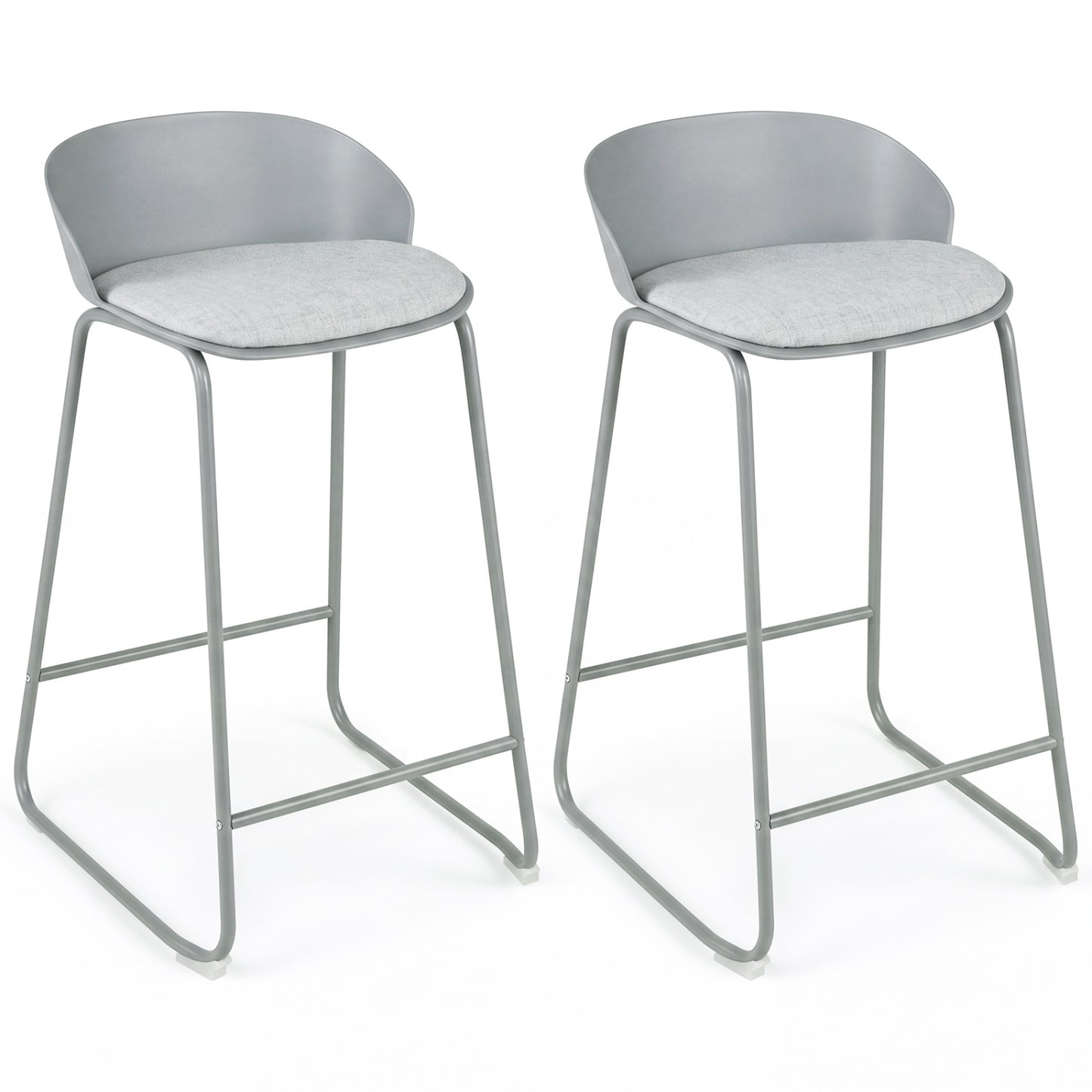 Ensemble de 2 tabourets de bar, dossier incurvé, cadre en métal, gris