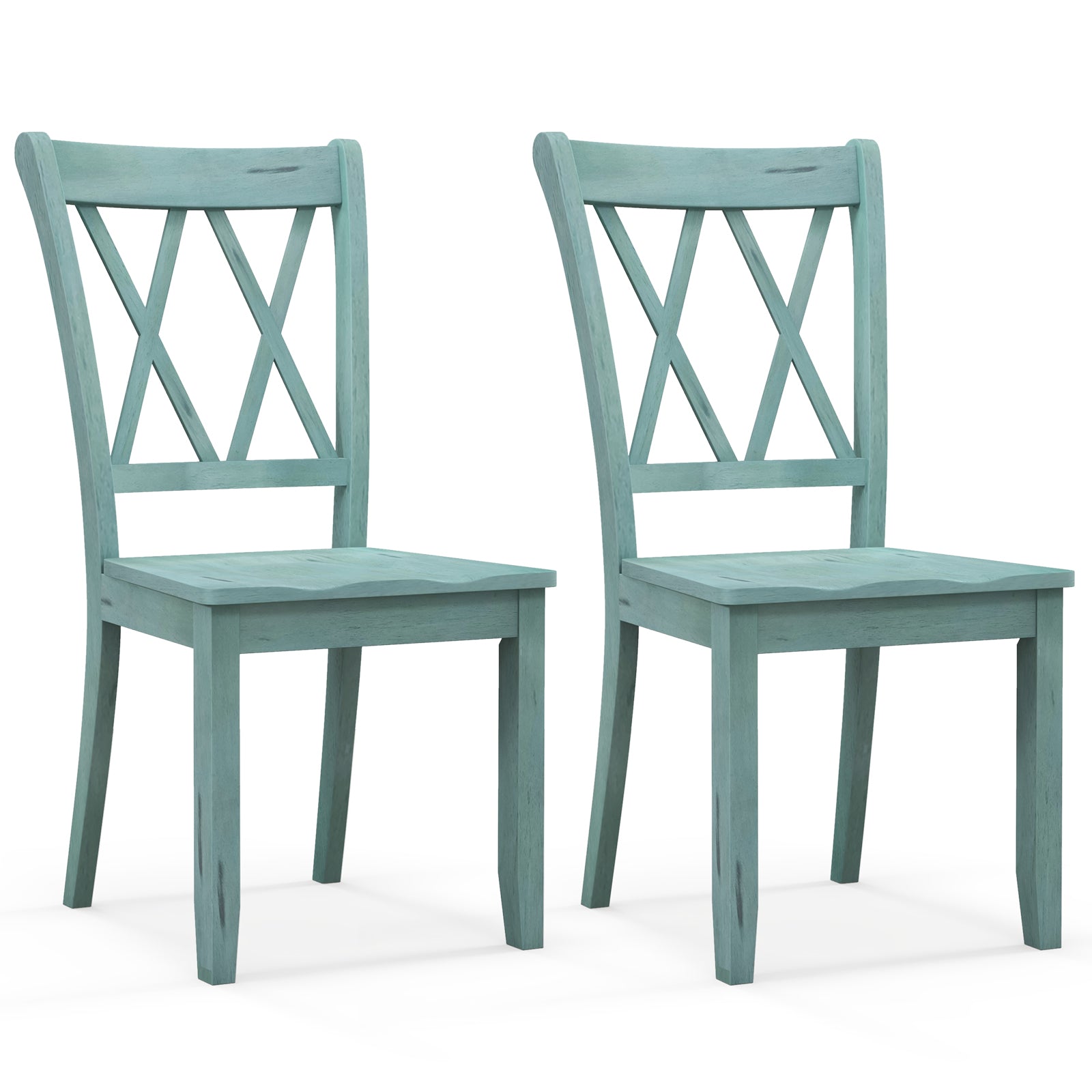 Set of 2 Cross Back Rubber Wood Dining Chairs, Green Dining Chairs Green at Gallery Canada