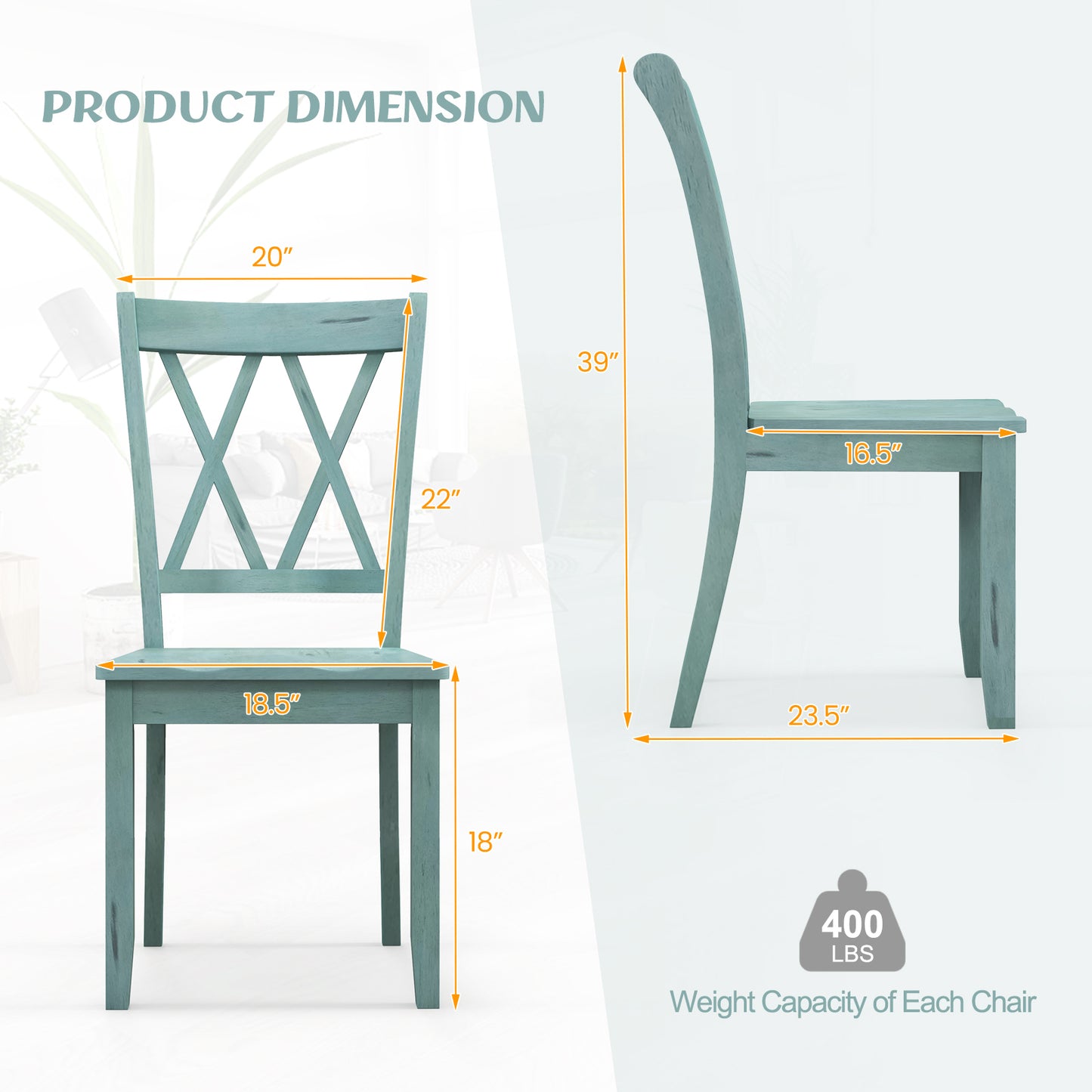 Set of 2 Cross Back Rubber Wood Dining Chairs, Green Dining Chairs at Gallery Canada