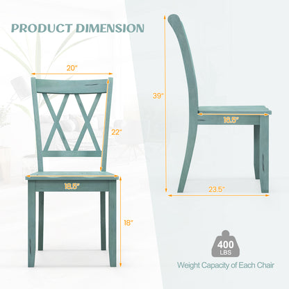 Set of 2 Cross Back Rubber Wood Dining Chairs, Green Dining Chairs at Gallery Canada