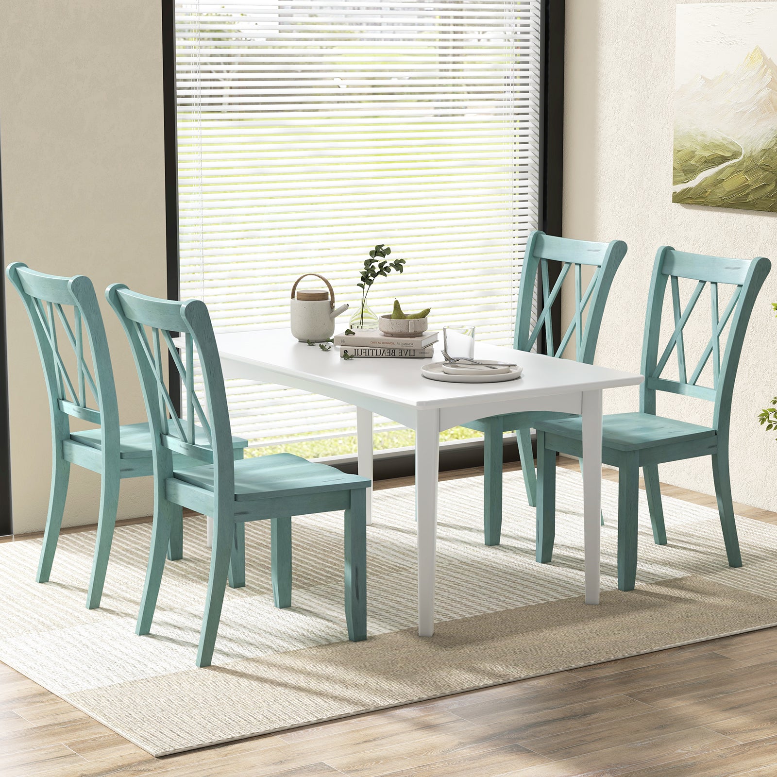 Set of 2 Cross Back Rubber Wood Dining Chairs, Green Dining Chairs at Gallery Canada