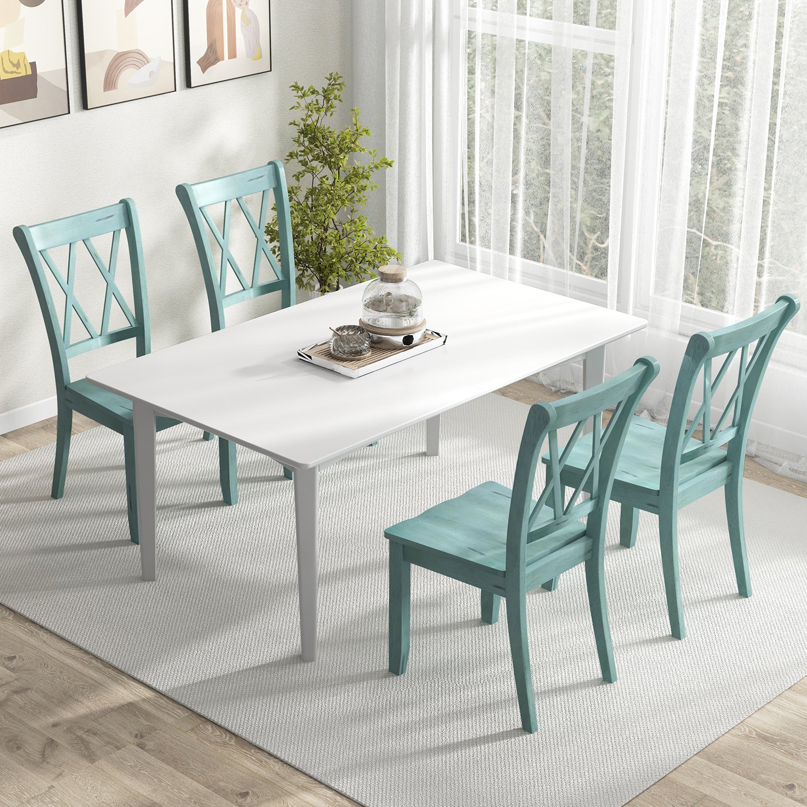 Set of 2 Cross Back Rubber Wood Dining Chairs, Green Dining Chairs at Gallery Canada