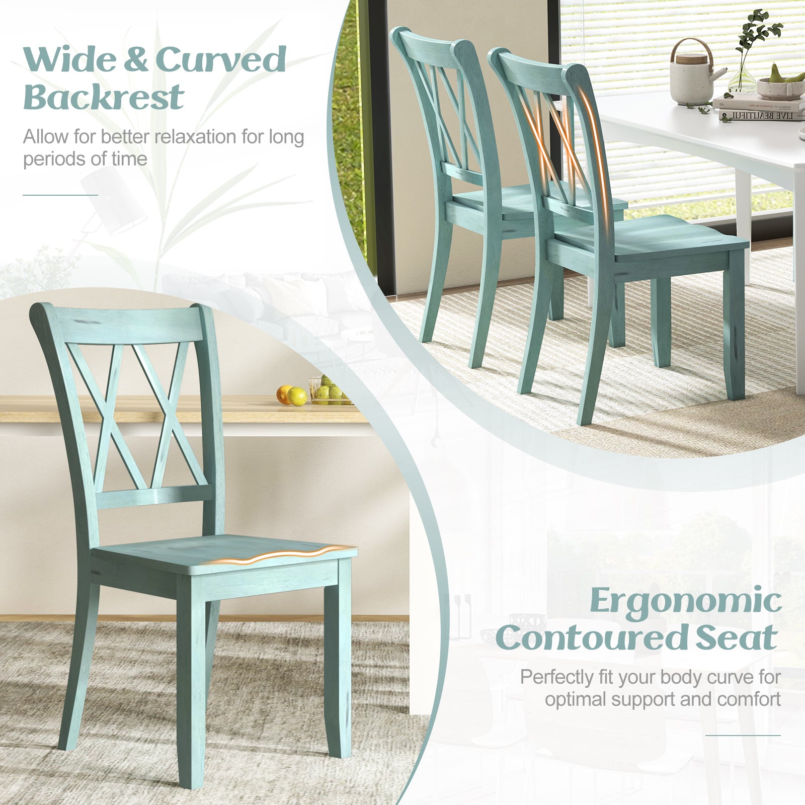 Set of 2 Cross Back Rubber Wood Dining Chairs, Green Dining Chairs at Gallery Canada