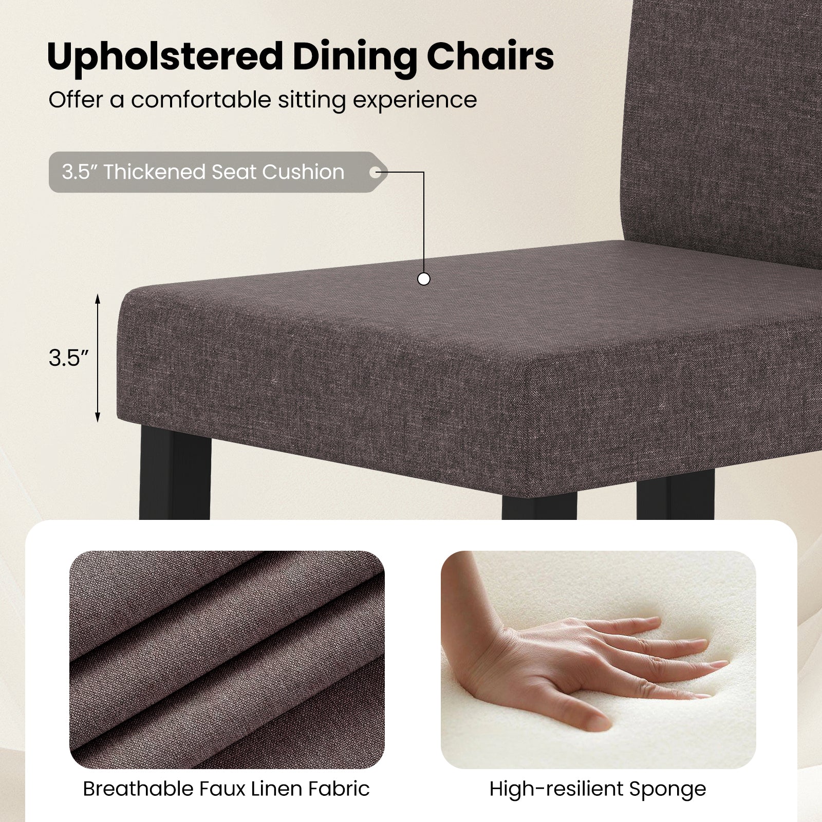 Set of 2 Dining Chair Mid-Century Modern Fabric Upholstered Parson Chairs, Brown Dining Chairs at Gallery Canada