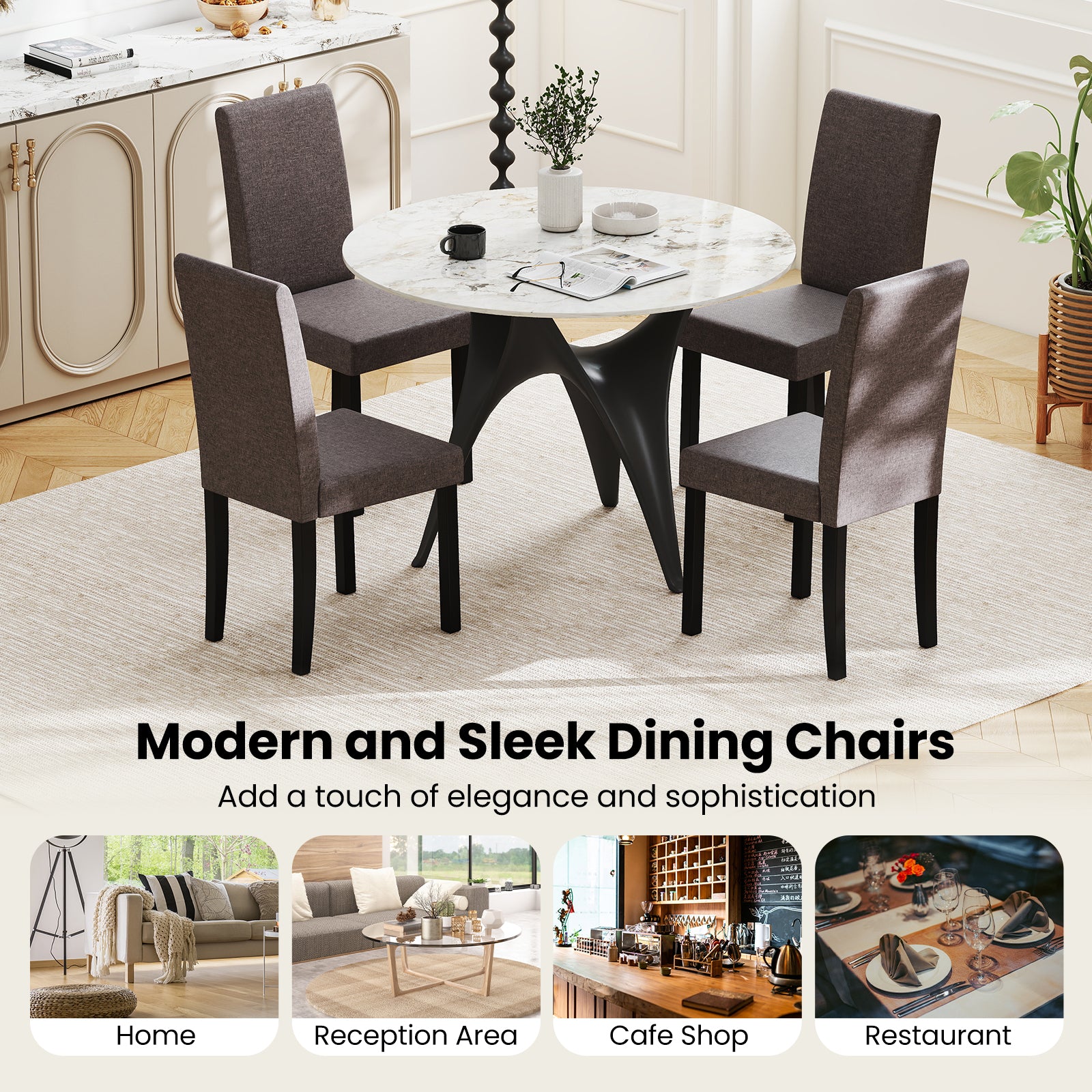 Set of 2 Dining Chair Mid-Century Modern Fabric Upholstered Parson Chairs, Brown Dining Chairs at Gallery Canada