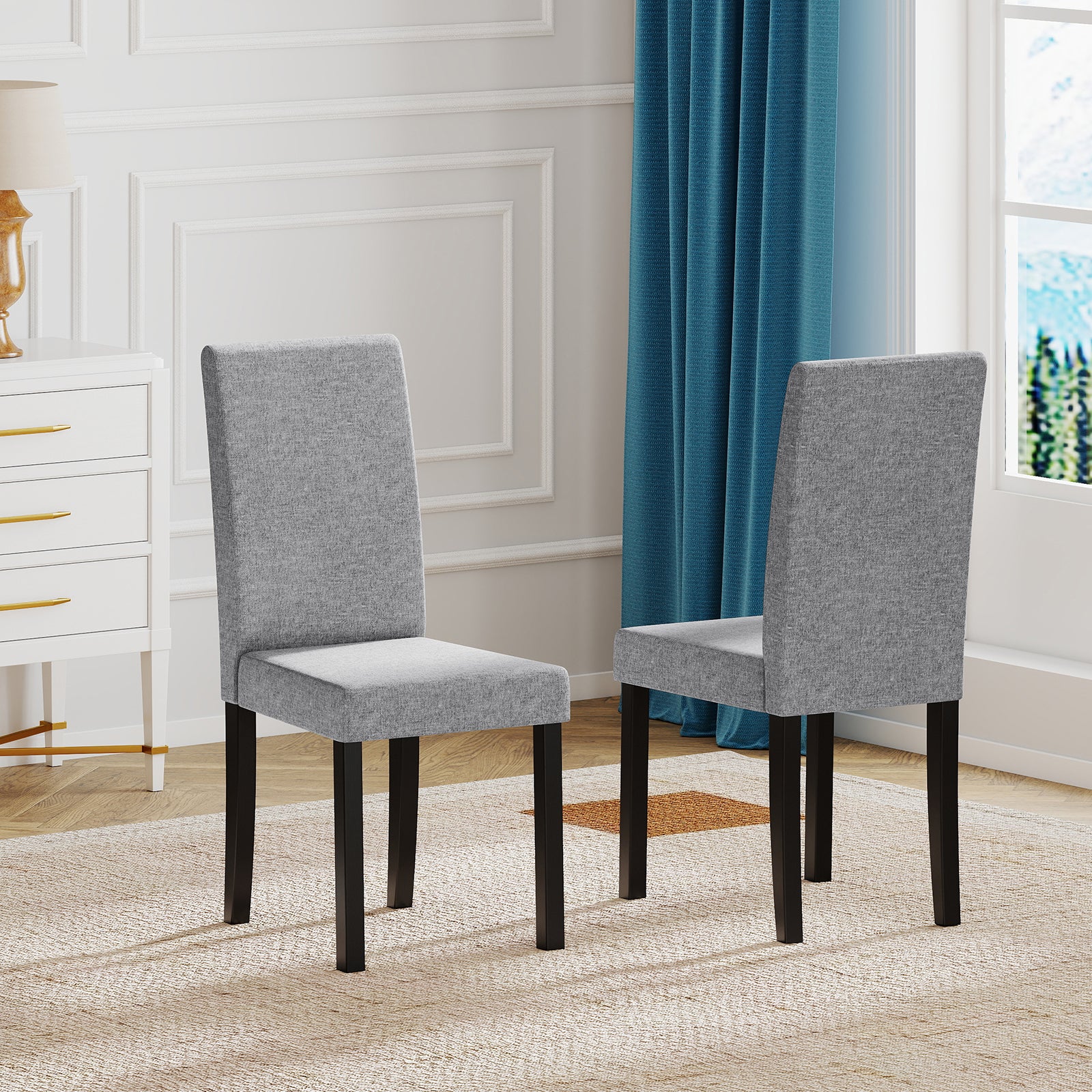 Set of 2 Dining Chair Mid-Century Modern Fabric Upholstered Parson Chairs, Light Gray Dining Chairs at Gallery Canada