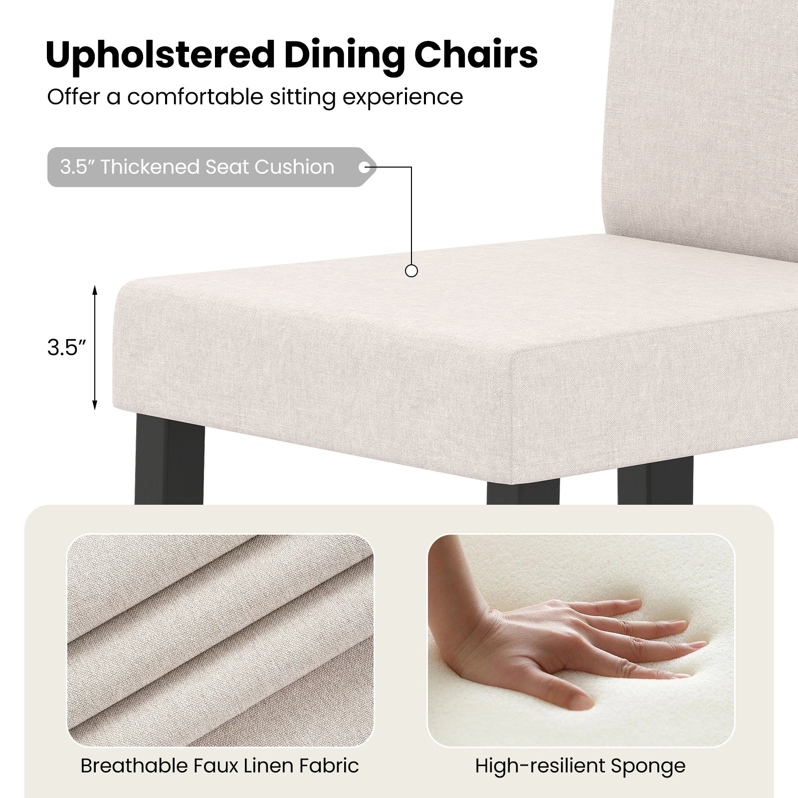 Set of 2 Dining Chair Mid-Century Modern Fabric Upholstered Parson Chairs, Beige Dining Chairs at Gallery Canada