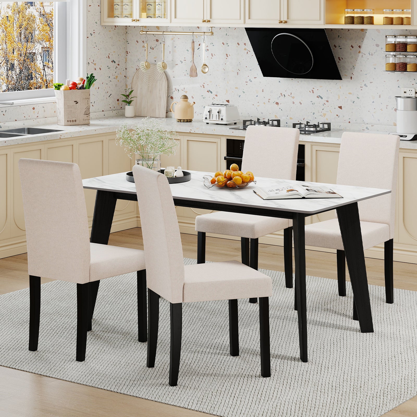 Set of 2 Dining Chair Mid-Century Modern Fabric Upholstered Parson Chairs, Beige Dining Chairs at Gallery Canada