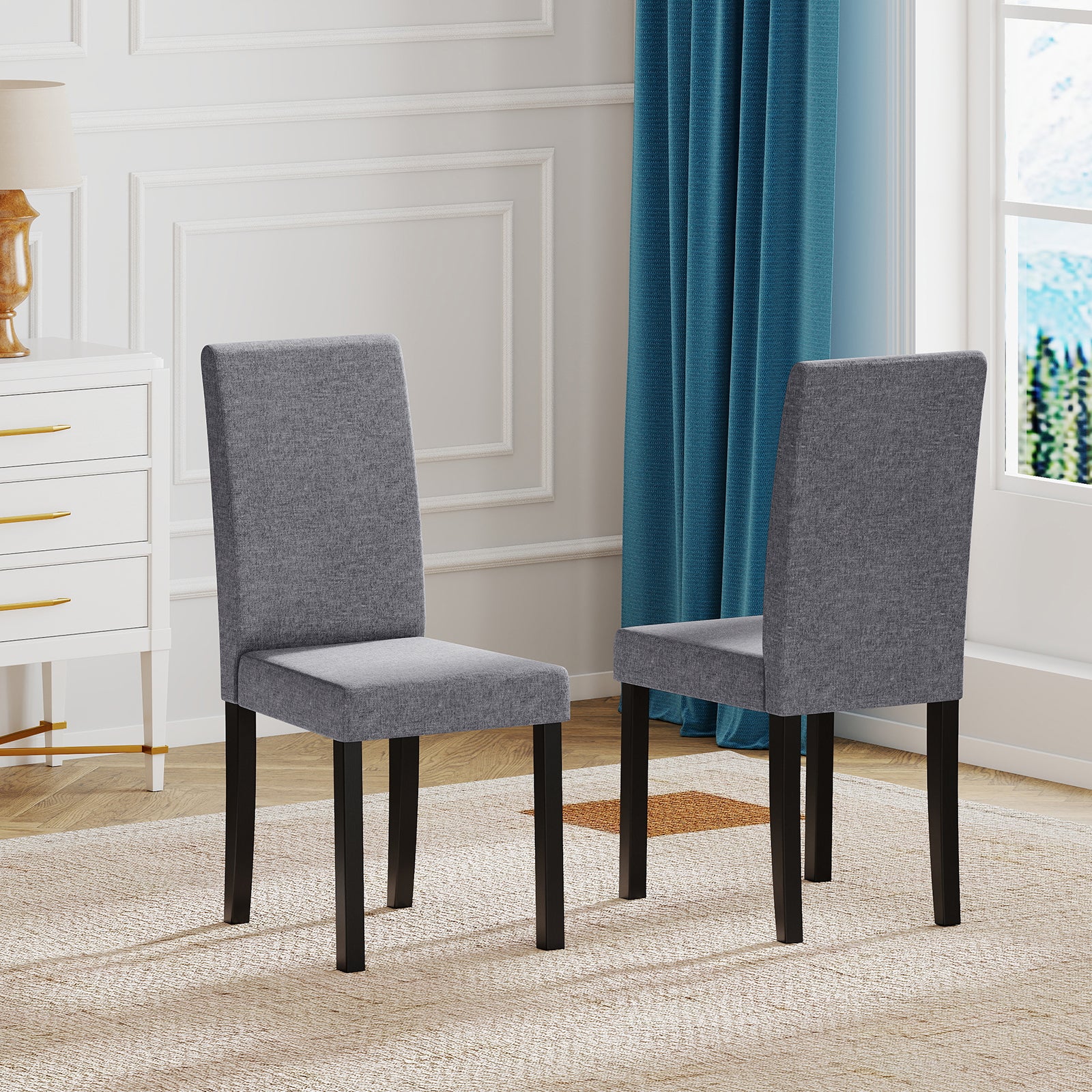 Set of 2 Dining Chair Mid-Century Modern Fabric Upholstered Parson Chairs, Dark Gray Dining Chairs at Gallery Canada