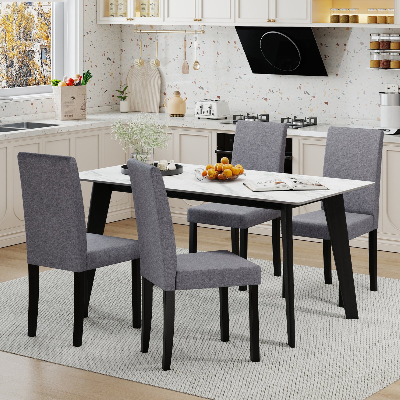 Set of 2 Dining Chair Mid-Century Modern Fabric Upholstered Parson Chairs, Dark Gray Dining Chairs at Gallery Canada