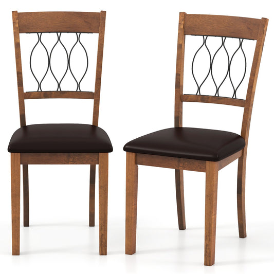 Set of 2 Dining Chair Fabric/Faux Leather Upholstered with Padded Seat, Walnut Dining Chairs Walnut at Gallery Canada